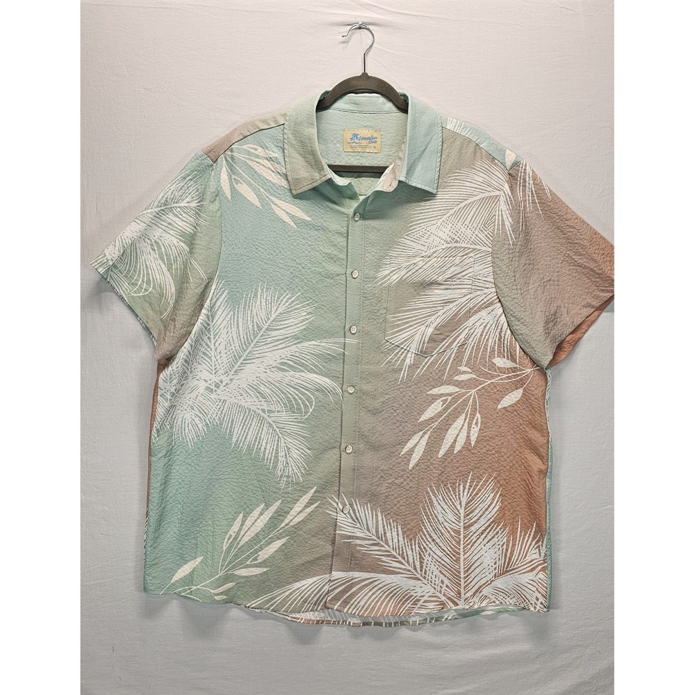 Hawaiian Shirt Mens XL Tropical Palm Print Button Up Beach Vacation‎ Aloha